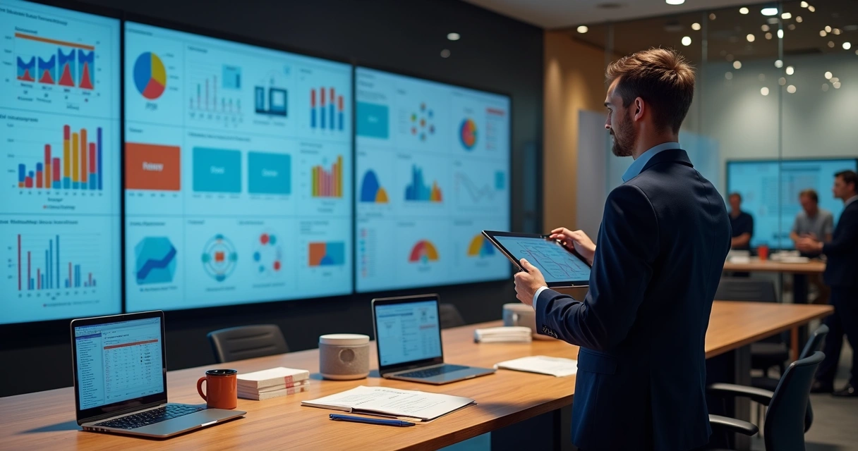 Gestor jurídico organizando painel digital de gestão de escritório de advocacia 